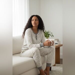 PJ Salvage New Women’s Leopard Print Thermal PJ Set